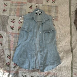 Sleeveless Denim Button Down Shirt